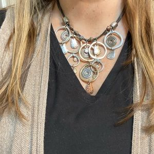 Unique Leather and metal necklace with BOGO